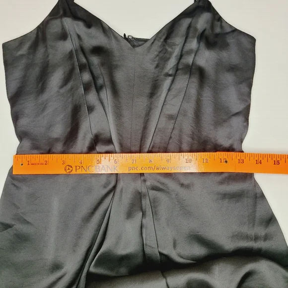 EXPRESS Slip Dress Womens Black Small Satin V-Neck Asymmetrical Midi Coctail - Picture 8 of 12